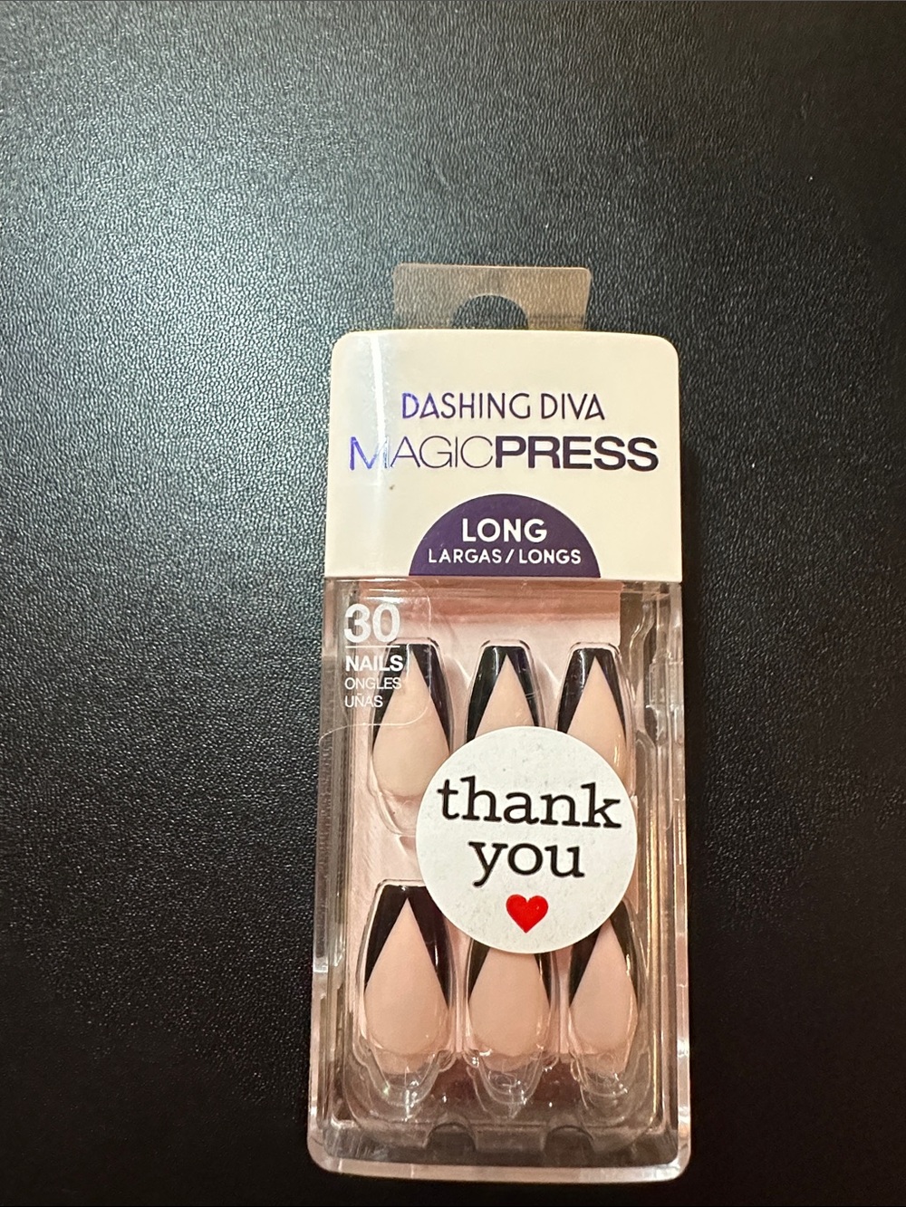 Dashing Diva MagicPress Long Nude coffin Press-On Nails with Black Tips